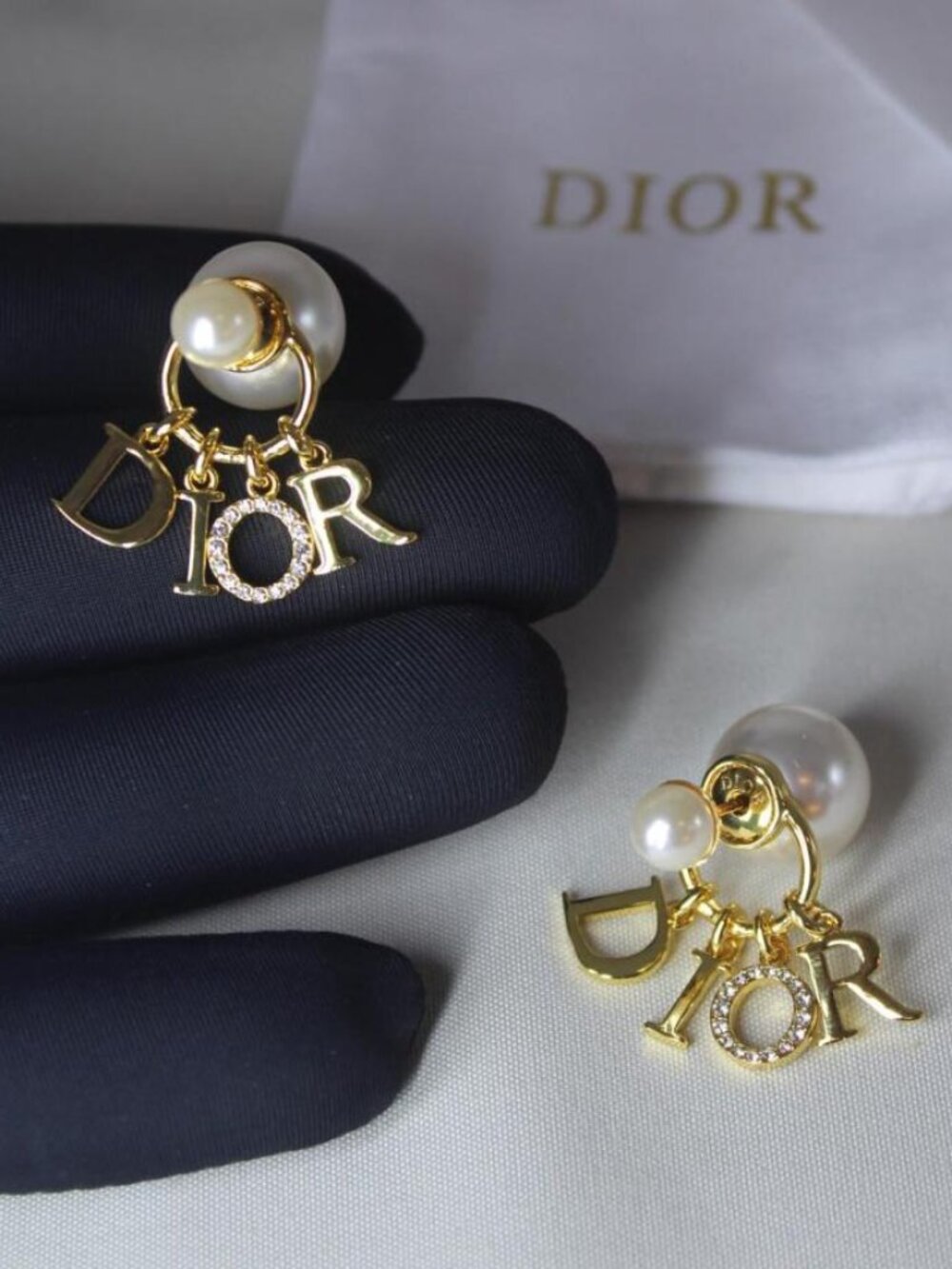 Christian Dior Tribales Crystal Drop Charms and Pearls Gold Tone Stud Earrings - Picture 5 of 5